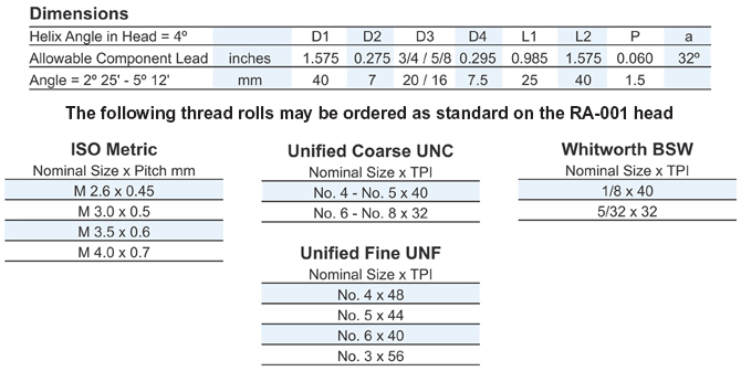RSVP Tooling, Inc. - Axial Thread Rolling System - A001 - Overview & Components Eng View Chart